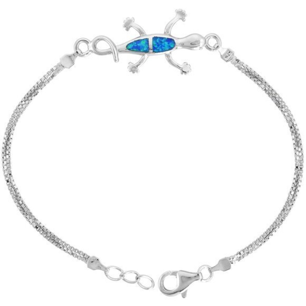 Sterling Silver Synthetic Opal Gecko Bracelet